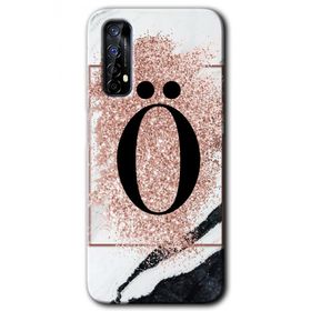 Realme 7 Pembe Mermer Desenli O Harfi Baskılı Uyumlu Silikon Kılıf
