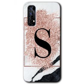 Realme 7 Pembe Mermer Desenli Ş Harfi Baskılı Uyumlu Silikon Kılıf