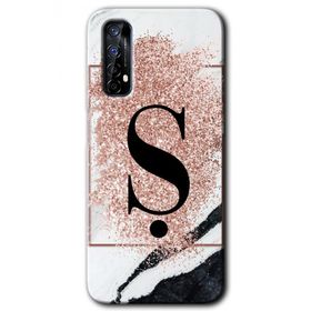 Realme 7 Pembe Mermer Desenli Ş Harfi Baskılı Uyumlu Silikon Kılıf
