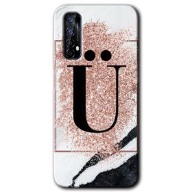 Realme 7 Pembe Mermer Desenli U Harfi Baskılı Uyumlu Silikon Kılıf