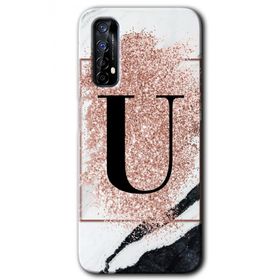 Realme 7 Pembe Mermer Desenli U Harfi Baskılı Uyumlu Silikon Kılıf