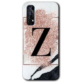 Realme 7 Pembe Mermer Desenli Z Harfi Baskılı Uyumlu Silikon Kılıf