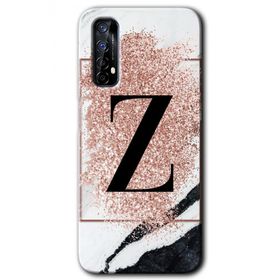 Realme 7 Pembe Mermer Desenli Z Harfi Baskılı Uyumlu Silikon Kılıf