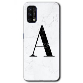 Realme 7 Pro Beyaz Mermer Desenli A Harfi Baskılı Uyumlu Silikon Kılıf