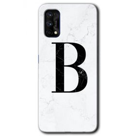 Realme 7 Pro Beyaz Mermer Desenli B Harfi Baskılı Uyumlu Silikon Kılıf