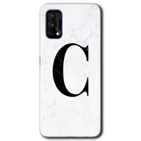Realme 7 Pro Beyaz Mermer Desenli C Harfi Baskılı Uyumlu Silikon Kılıf