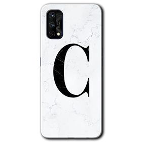 Realme 7 Pro Beyaz Mermer Desenli C Harfi Baskılı Uyumlu Silikon Kılıf
