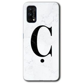 Realme 7 Pro Beyaz Mermer Desenli C Harfi Baskılı Uyumlu Silikon Kılıf