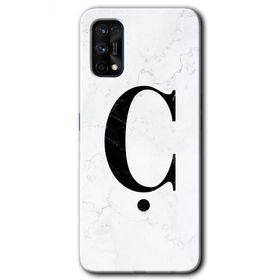 Realme 7 Pro Beyaz Mermer Desenli C Harfi Baskılı Uyumlu Silikon Kılıf