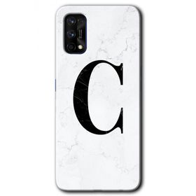 Realme 7 Pro Beyaz Mermer Desenli C Harfi Baskılı Uyumlu Silikon Kılıf