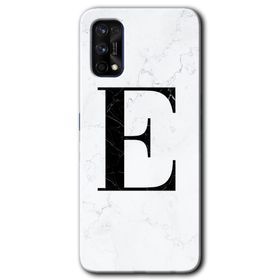 Realme 7 Pro Beyaz Mermer Desenli E Harfi Baskılı Uyumlu Silikon Kılıf