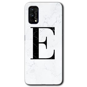 Realme 7 Pro Beyaz Mermer Desenli E Harfi Baskılı Uyumlu Silikon Kılıf