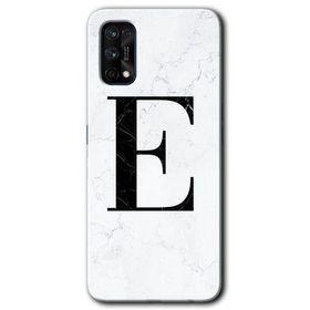 Realme 7 Pro Beyaz Mermer Desenli E Harfi Baskılı Uyumlu Silikon Kılıf