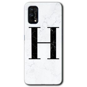 Realme 7 Pro Beyaz Mermer Desenli H Harfi Baskılı Uyumlu Silikon Kılıf