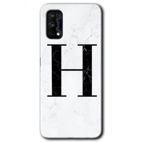 Realme 7 Pro Beyaz Mermer Desenli H Harfi Baskılı Uyumlu Silikon Kılıf