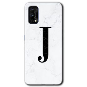 Realme 7 Pro Beyaz Mermer Desenli J Harfi Baskılı Uyumlu Silikon Kılıf