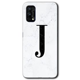 Realme 7 Pro Beyaz Mermer Desenli J Harfi Baskılı Uyumlu Silikon Kılıf
