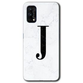 Realme 7 Pro Beyaz Mermer Desenli J Harfi Baskılı Uyumlu Silikon Kılıf