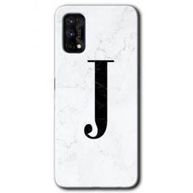 Realme 7 Pro Beyaz Mermer Desenli J Harfi Baskılı Uyumlu Silikon Kılıf
