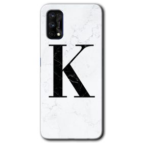 Realme 7 Pro Beyaz Mermer Desenli K Harfi Baskılı Uyumlu Silikon Kılıf