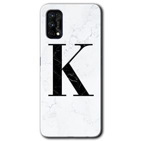 Realme 7 Pro Beyaz Mermer Desenli K Harfi Baskılı Uyumlu Silikon Kılıf