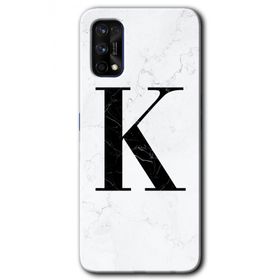 Realme 7 Pro Beyaz Mermer Desenli K Harfi Baskılı Uyumlu Silikon Kılıf