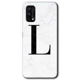 Realme 7 Pro Beyaz Mermer Desenli L Harfi Baskılı Uyumlu Silikon Kılıf