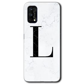 Realme 7 Pro Beyaz Mermer Desenli L Harfi Baskılı Uyumlu Silikon Kılıf