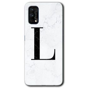 Realme 7 Pro Beyaz Mermer Desenli L Harfi Baskılı Uyumlu Silikon Kılıf