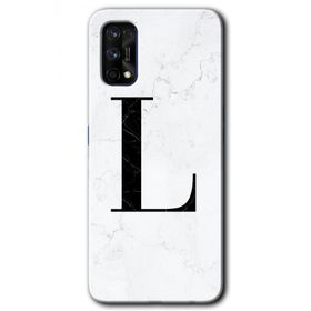 Realme 7 Pro Beyaz Mermer Desenli L Harfi Baskılı Uyumlu Silikon Kılıf