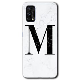 Realme 7 Pro Beyaz Mermer Desenli M Harfi Baskılı Uyumlu Silikon Kılıf