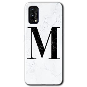 Realme 7 Pro Beyaz Mermer Desenli M Harfi Baskılı Uyumlu Silikon Kılıf