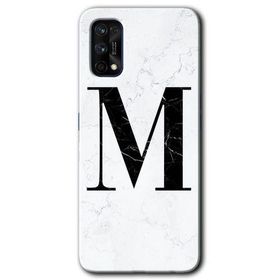 Realme 7 Pro Beyaz Mermer Desenli M Harfi Baskılı Uyumlu Silikon Kılıf