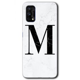 Realme 7 Pro Beyaz Mermer Desenli M Harfi Baskılı Uyumlu Silikon Kılıf