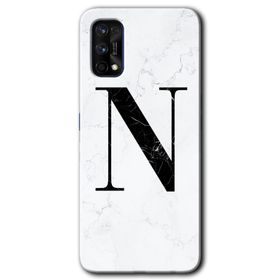 Realme 7 Pro Beyaz Mermer Desenli N Harfi Baskılı Uyumlu Silikon Kılıf