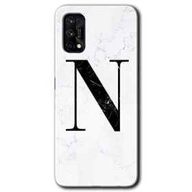Realme 7 Pro Beyaz Mermer Desenli N Harfi Baskılı Uyumlu Silikon Kılıf