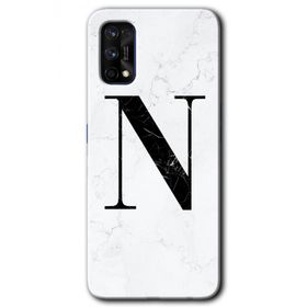Realme 7 Pro Beyaz Mermer Desenli N Harfi Baskılı Uyumlu Silikon Kılıf