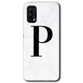 Realme 7 Pro Beyaz Mermer Desenli P Harfi Baskılı Uyumlu Silikon Kılıf