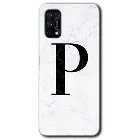 Realme 7 Pro Beyaz Mermer Desenli P Harfi Baskılı Uyumlu Silikon Kılıf