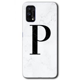 Realme 7 Pro Beyaz Mermer Desenli P Harfi Baskılı Uyumlu Silikon Kılıf