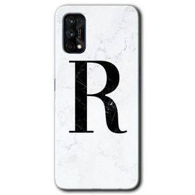 Realme 7 Pro Beyaz Mermer Desenli R Harfi Baskılı Uyumlu Silikon Kılıf