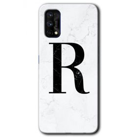 Realme 7 Pro Beyaz Mermer Desenli R Harfi Baskılı Uyumlu Silikon Kılıf