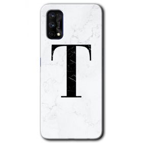 Realme 7 Pro Beyaz Mermer Desenli T Harfi Baskılı Uyumlu Silikon Kılıf