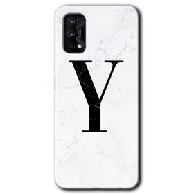 Realme 7 Pro Beyaz Mermer Desenli Y Harfi Baskılı Uyumlu Silikon Kılıf