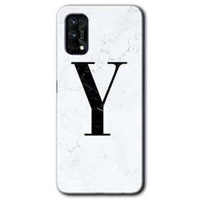 Realme 7 Pro Beyaz Mermer Desenli Y Harfi Baskılı Uyumlu Silikon Kılıf