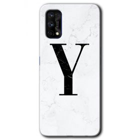 Realme 7 Pro Beyaz Mermer Desenli Y Harfi Baskılı Uyumlu Silikon Kılıf