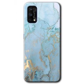 Realme 7 Pro Mavi Gold Mermer Baskılı Uyumlu Silikon Kılıf