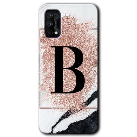 Realme 7 Pro Pembe Mermer Desenli B Harfi Baskılı Uyumlu Silikon Kılıf