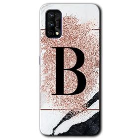 Realme 7 Pro Pembe Mermer Desenli B Harfi Baskılı Uyumlu Silikon Kılıf