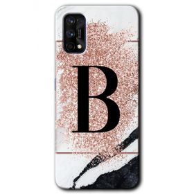 Realme 7 Pro Pembe Mermer Desenli B Harfi Baskılı Uyumlu Silikon Kılıf